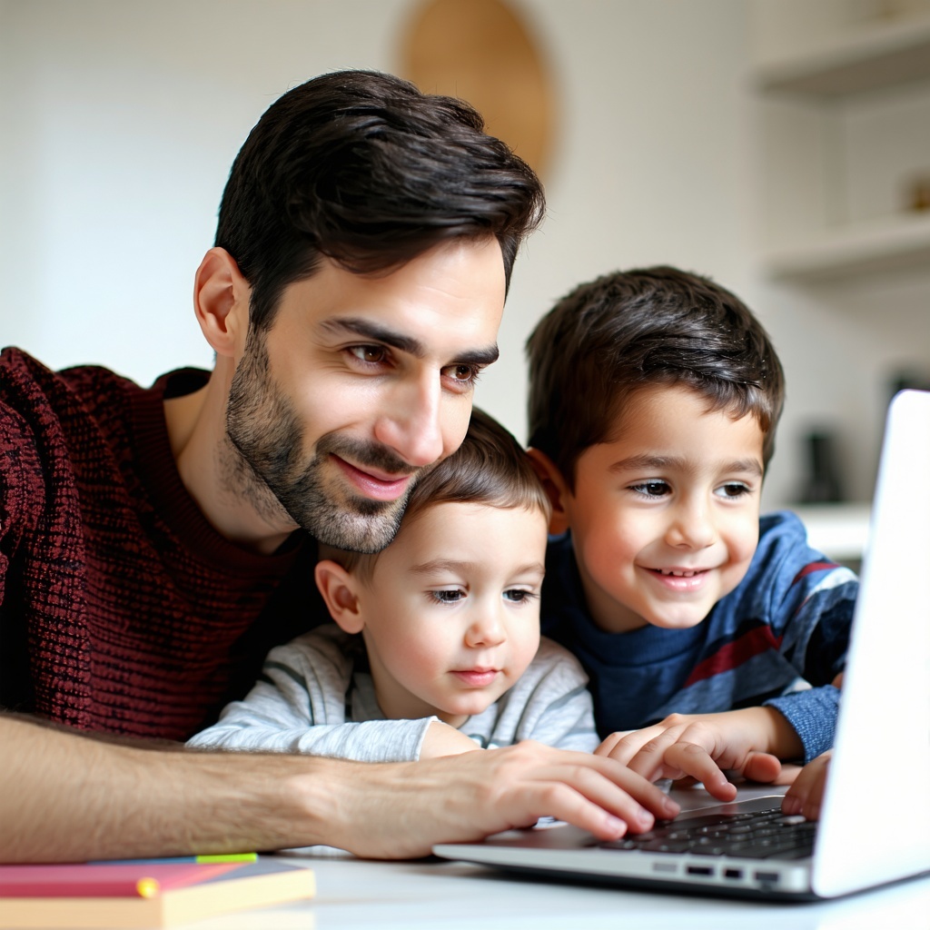 Family learning together or student using laptop