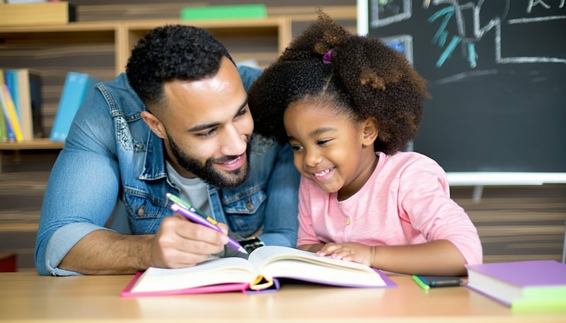 Tutoring session with student and mentor, both engaged and learning together